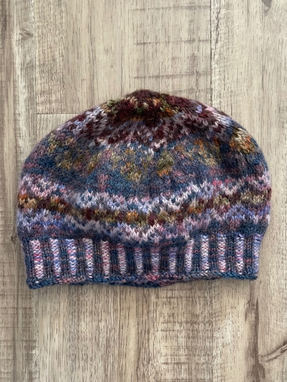 Handmade Women’s Wool Knit Beanie Space Dyed Blue Purple Pink Slouchy Winter Hat